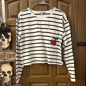 Madden Girl Black and White Striped Long Sleeve Crop